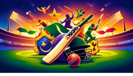 Vibrant cricket tournament illustration with dynamic players and stadium.