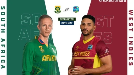 Promotional image for South Africa vs West Indies T20I cricket match.