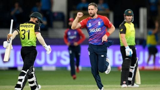 England cricketer celebrates during match against Australia.