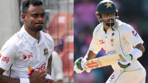 Bangladeshi, Pakistani cricketers in action during test match