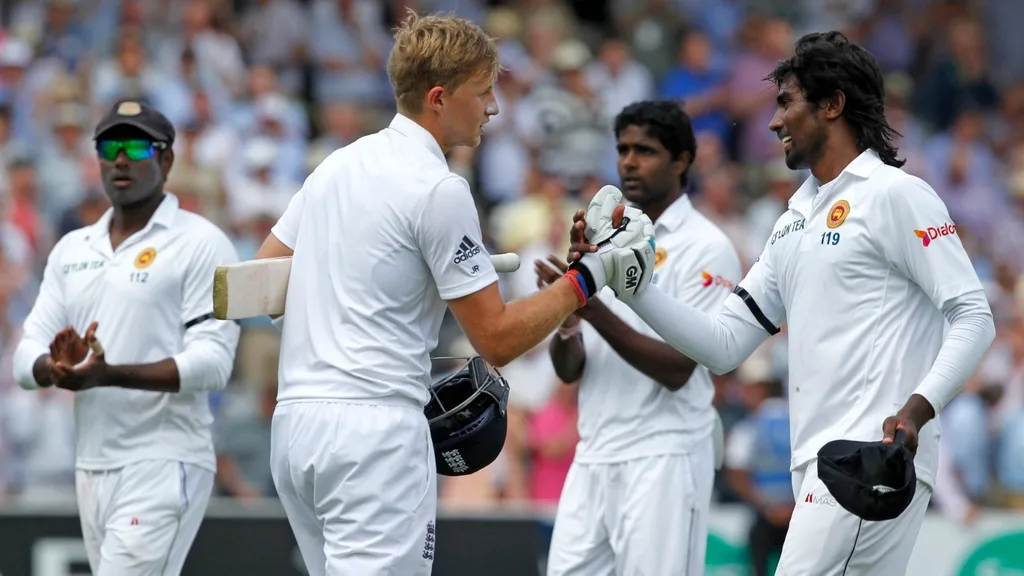 Cricketers shaking hands during international match