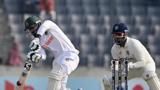 Cricketer batting during an international match