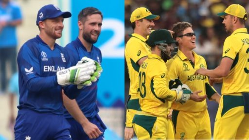 England and Australia cricket teams celebrating during match