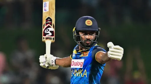 Cricketer raising bat celebrating victory at night game