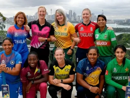 International women cricketers in diverse team jerseys