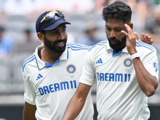 Two cricketers discussing tactics on field