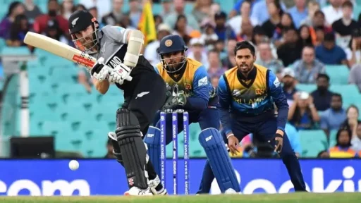 Cricket player batting during international match