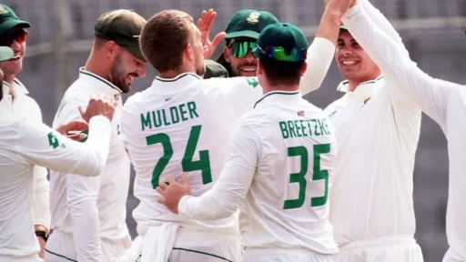 South African cricket team celebrating on field