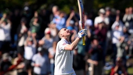 Cricketer celebrating victory with raised bat