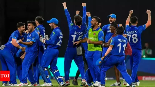 Afghanistan cricket team celebrating victory at night