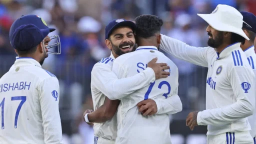 Cricket players celebrating victory on field