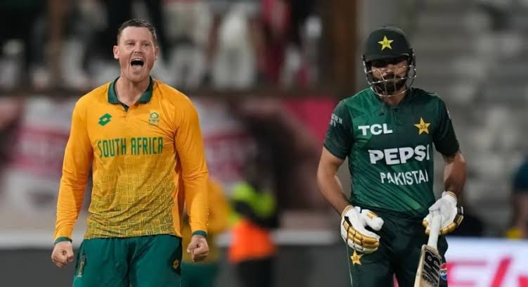 South African cricketer celebrating, Pakistani batsman walking