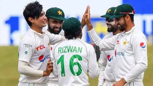 Pakistani cricketers celebrating on the field