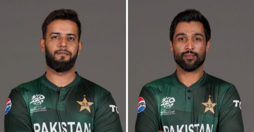 Two Pakistani cricketers in World Cup uniforms