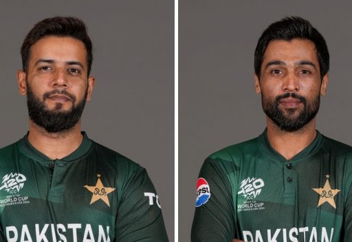 Two Pakistani cricketers in World Cup uniforms