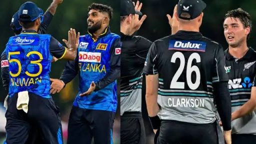 Sri Lankan and New Zealand cricketers celebrating during match