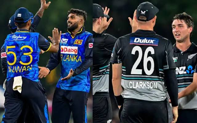 Sri Lankan and New Zealand cricketers celebrating during match