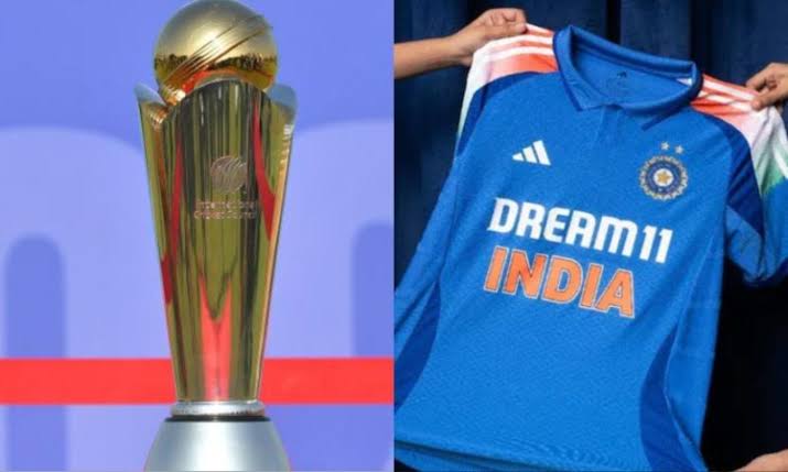 Cricket World Cup trophy next to India team jersey