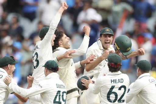 Cricket team celebrating victory on field