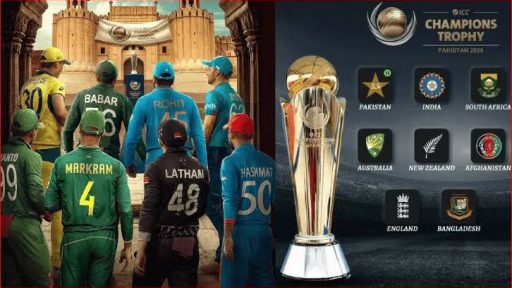 International cricketers viewing Champions Trophy, team logos displayed