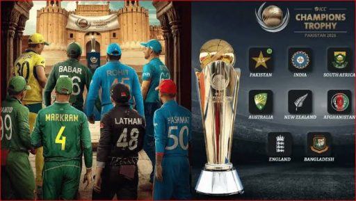 International cricketers viewing Champions Trophy, team logos displayed