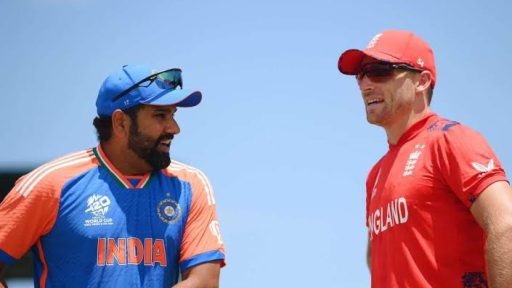 Indian and English cricketers chatting on sunny day