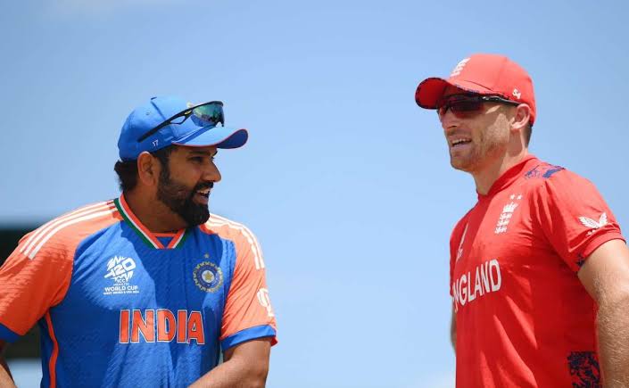 Indian and English cricketers chatting on sunny day