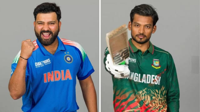 Indian and Bangladeshi cricketers smiling in national jerseys