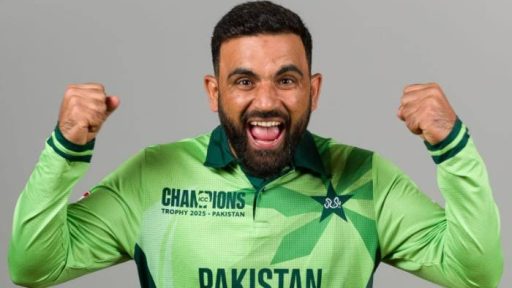 Excited cricketer in Pakistan team jersey celebrating